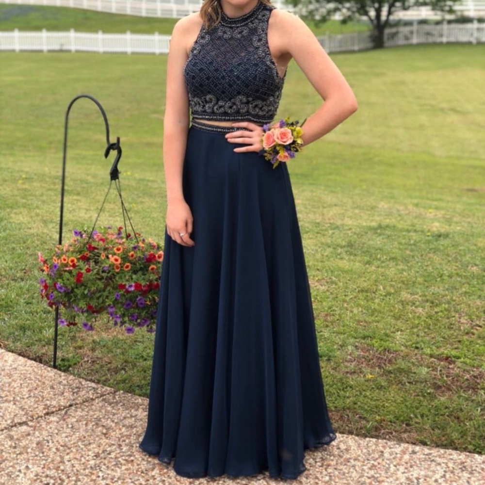 Sherri Hill Two Piece Navy Prom Dress